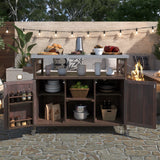 English Elm K&K Outdoor Kitchen Island, Rolling Bar Cart & Storage Cabinet, Farmhouse Solid Wood Outdoor Grill Table With Stainless Steel Top, Spice Rack , Towel Rack For Kitchen & Barbecue , Dark Brown