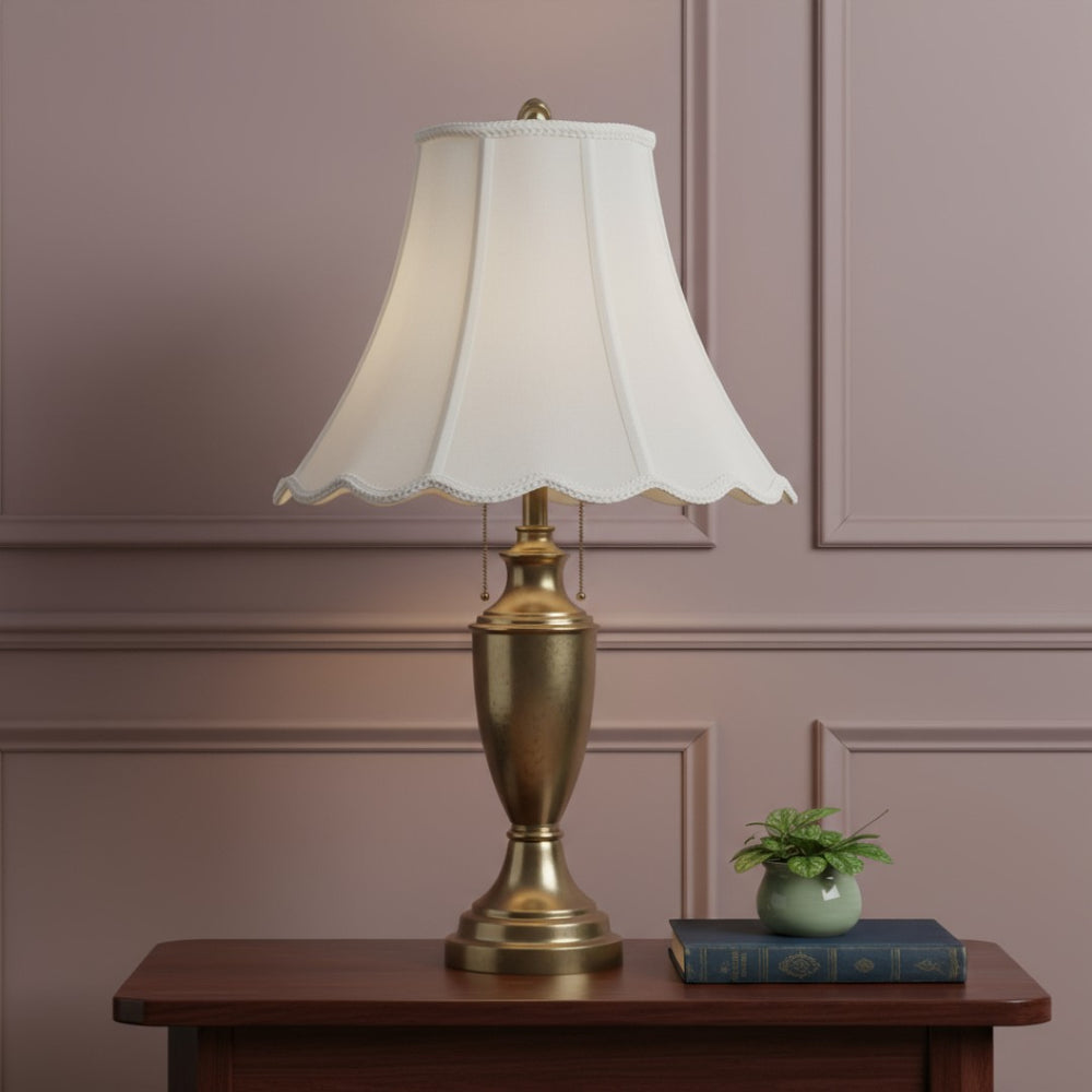 HomeRoots White Linen Piped Bell Lamp Shade - Timeless Elegance for Living Rooms, Bedrooms & Entryways 654726