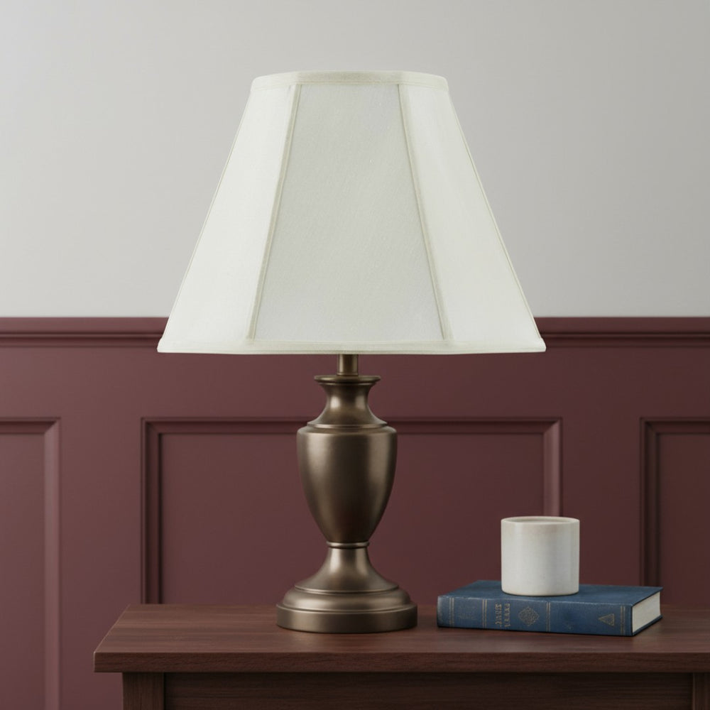 HomeRoots Eggshell Linen Empire Lamp Shade - Timeless Elegance with Piped Trim for Living Room & Bedroom Lighting 654735