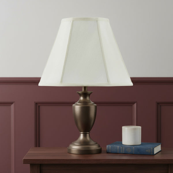 HomeRoots Eggshell Linen Empire Lamp Shade - Timeless Elegance with Piped Trim for Living Room & Bedroom Lighting 654735
