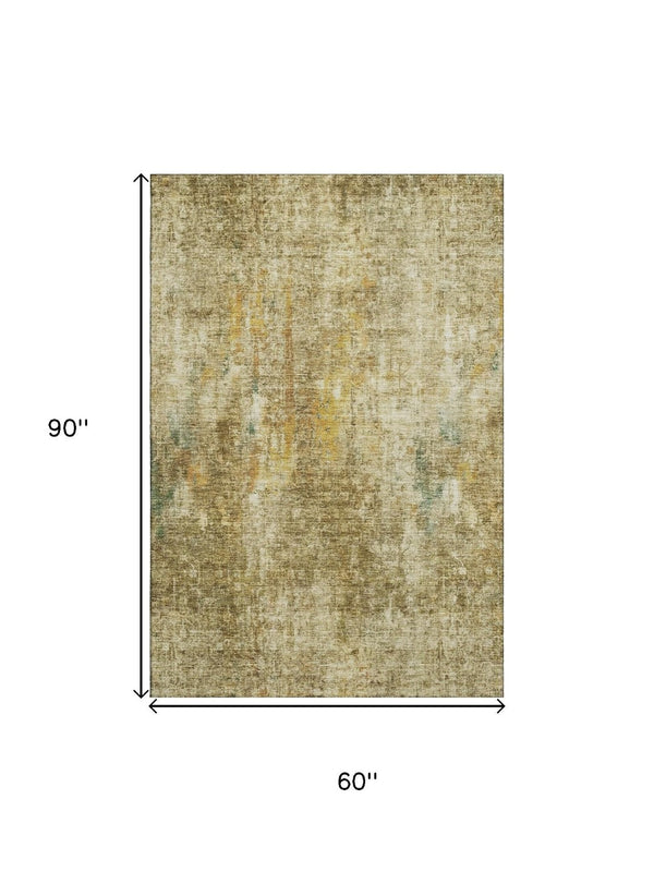 HomeRoots 5' X 8' Brown and Beige Abstract Washable Area Rug with UV Protection for Stylish, Durable Living Spaces 654750