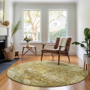 HomeRoots 8' Brown and Beige Abstract Washable Round Rug - Durable, UV Protected, Pet-Friendly Design for Homes 654751