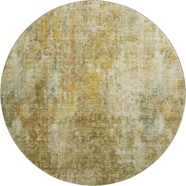 HomeRoots 8' Brown and Beige Abstract Washable Round Rug - Durable, UV Protected, Pet-Friendly Design for Homes 654751