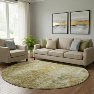 HomeRoots 8' Brown and Beige Abstract Washable Round Rug - Durable, UV Protected, Pet-Friendly Design for Homes 654751