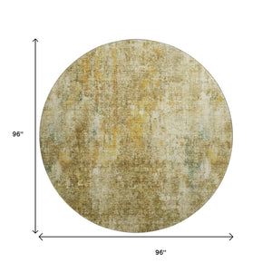 HomeRoots 8' Brown and Beige Abstract Washable Round Rug - Durable, UV Protected, Pet-Friendly Design for Homes 654751