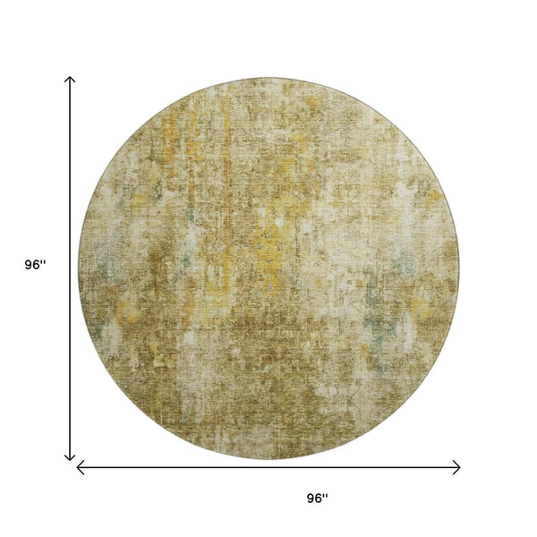 HomeRoots 8' Brown and Beige Abstract Washable Round Rug - Durable, UV Protected, Pet-Friendly Design for Homes 654751