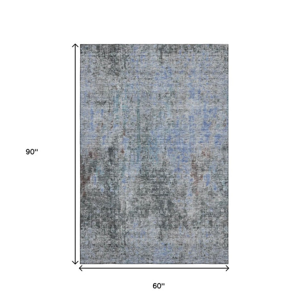 HomeRoots 5' X 8' Gray and Blue Abstract Area Rug – Washable, UV-Protected, Stylish, and Durable for Any Room 654756
