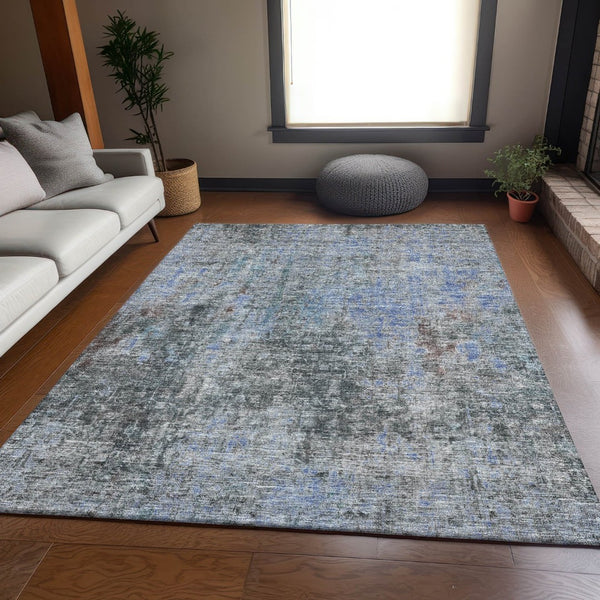 HomeRoots 5' X 8' Gray and Blue Abstract Area Rug – Washable, UV-Protected, Stylish, and Durable for Any Room 654756