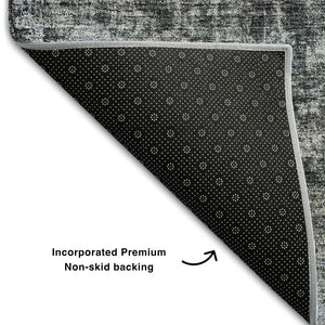HomeRoots 5' X 8' Gray and Blue Abstract Area Rug – Washable, UV-Protected, Stylish, and Durable for Any Room 654756