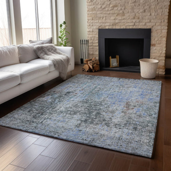 HomeRoots 5' X 8' Gray and Blue Abstract Area Rug – Washable, UV-Protected, Stylish, and Durable for Any Room 654756