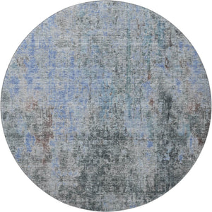 HomeRoots 8' Gray and Blue Abstract Round Area Rug - Washable, UV-Protected, Stain-Resistant Design for Durability 654757
