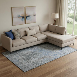 HomeRoots 8' X 10' Gray and Blue Abstract Area Rug - Durable, Washable, UV-Protected for Stylish Homes 654758