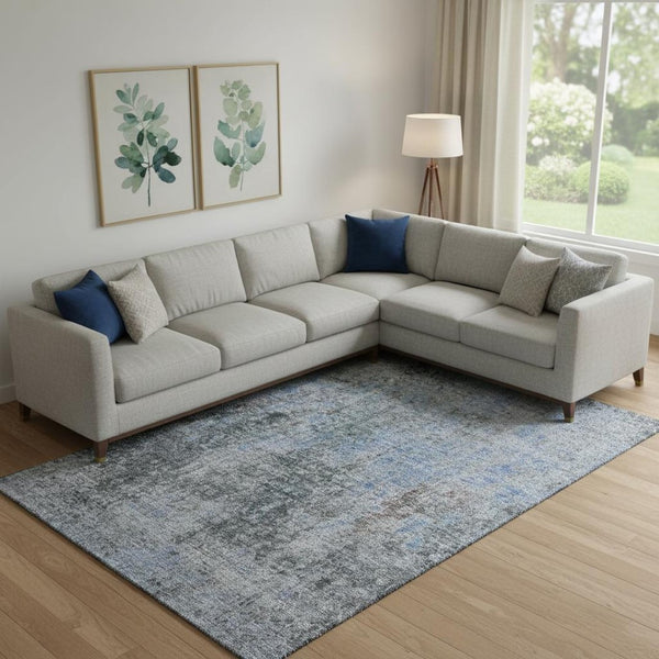 HomeRoots 9' X 12' Gray and Blue Abstract Area Rug - Washable, UV Protected, Durable for High-Traffic Spaces! 654759