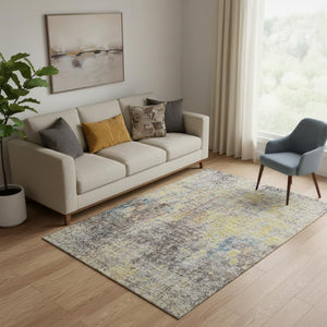 HomeRoots 5' X 8' Stylish Coffee & Gold Abstract Washable Area Rug with UV Protection for Modern Homes 654762