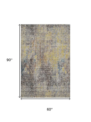 HomeRoots 5' X 8' Stylish Coffee & Gold Abstract Washable Area Rug with UV Protection for Modern Homes 654762