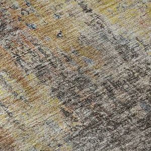 HomeRoots 8' Coffee and Gold Abstract Round Rug - Washable, UV-Protected, Stain-Resistant for Modern Spaces 654763