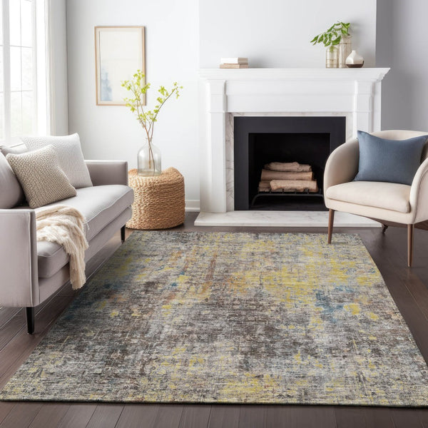 HomeRoots 8' X 10' Coffee and Gold Abstract Area Rug - Washable, Stain-Resistant, UV Protected for Busy Homes 654764