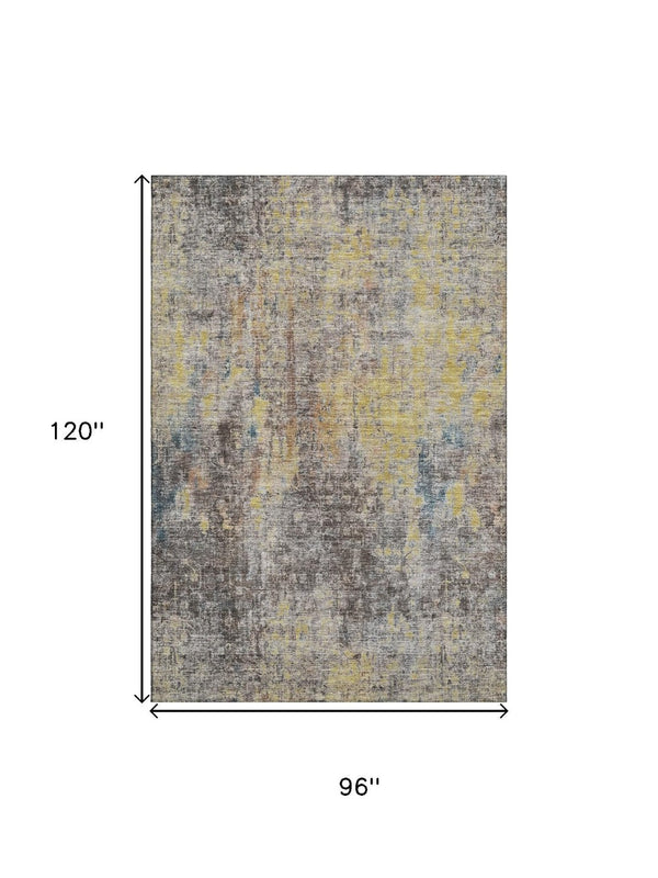 HomeRoots 8' X 10' Coffee and Gold Abstract Area Rug - Washable, Stain-Resistant, UV Protected for Busy Homes 654764