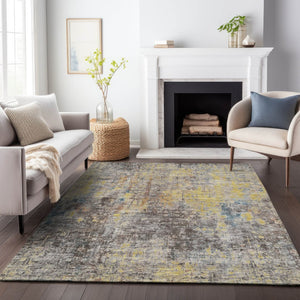 HomeRoots 9' X 12' Coffee and Gold Abstract Area Rug - Washable, UV Protected, Durable, Perfect for Busy Homes 654765