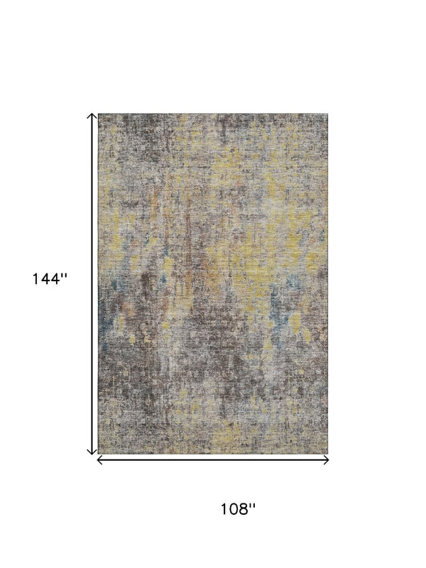 HomeRoots 9' X 12' Coffee and Gold Abstract Area Rug - Washable, UV Protected, Durable, Perfect for Busy Homes 654765