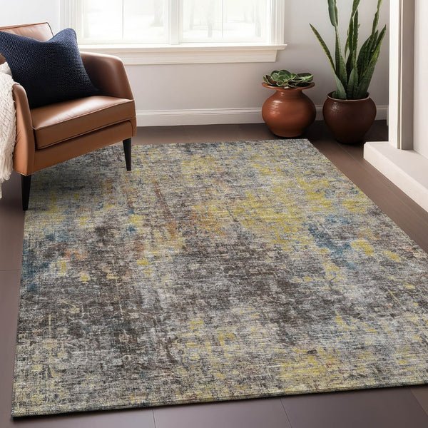 HomeRoots 9' X 12' Coffee and Gold Abstract Area Rug - Washable, UV Protected, Durable, Perfect for Busy Homes 654765