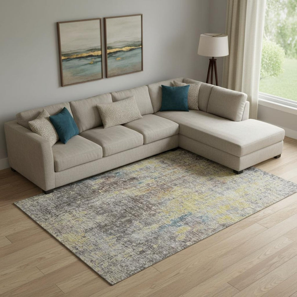 HomeRoots 9' X 12' Coffee and Gold Abstract Area Rug - Washable, UV Protected, Durable, Perfect for Busy Homes 654765