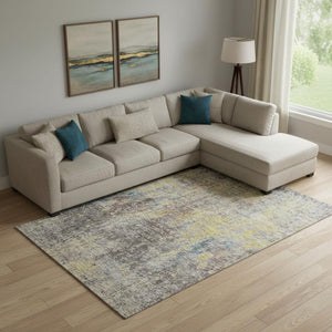 HomeRoots 9' X 12' Coffee and Gold Abstract Area Rug - Washable, UV Protected, Durable, Perfect for Busy Homes 654765