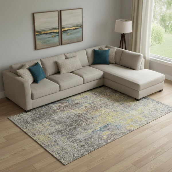 HomeRoots 9' X 12' Coffee and Gold Abstract Area Rug - Washable, UV Protected, Durable, Perfect for Busy Homes 654765