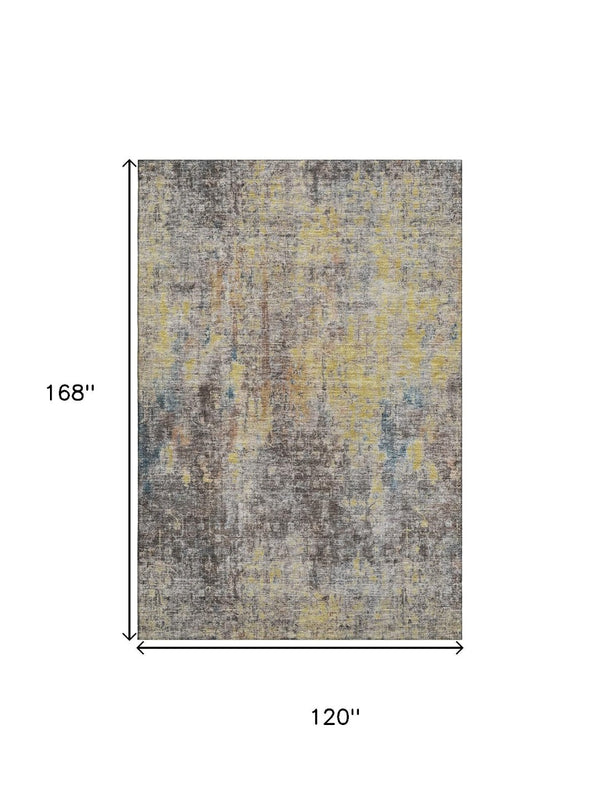 HomeRoots 10' Coffee and Gold Abstract Area Rug - Washable, UV Protected, Durable for High-Traffic Spaces 654766