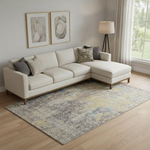 HomeRoots 10' Coffee and Gold Abstract Area Rug - Washable, UV Protected, Durable for High-Traffic Spaces 654766
