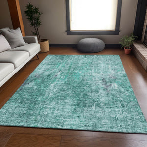 HomeRoots 5' X 8' Teal and Ivory Abstract Area Rug - Washable, UV Protected, Durable for High Traffic Spaces 654768