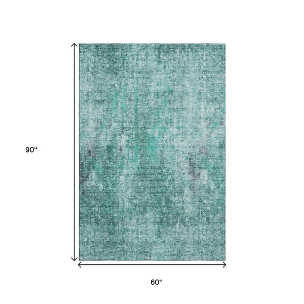 HomeRoots 5' X 8' Teal and Ivory Abstract Area Rug - Washable, UV Protected, Durable for High Traffic Spaces 654768