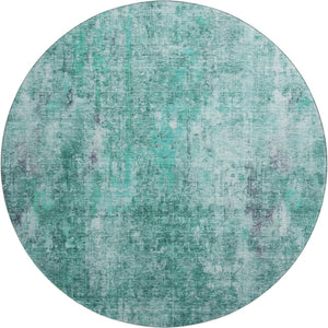 HomeRoots 8' Teal and Ivory Abstract Washable Round Rug - Durable, Stain-Resistant with UV Protection for All Spaces 654769