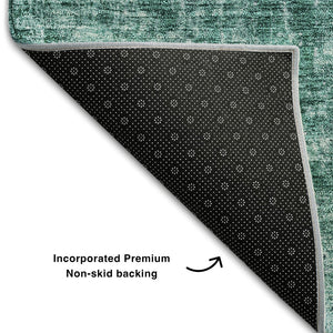 HomeRoots 8' Teal and Ivory Abstract Washable Round Rug - Durable, Stain-Resistant with UV Protection for All Spaces 654769