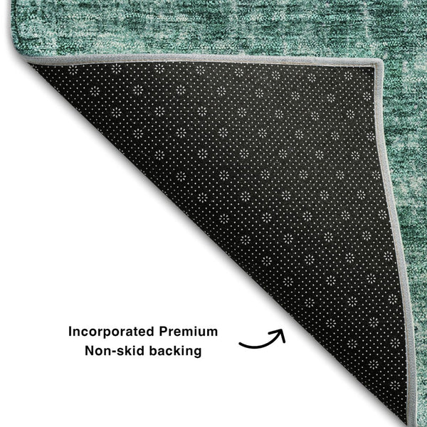 HomeRoots 8' Teal and Ivory Abstract Washable Round Rug - Durable, Stain-Resistant with UV Protection for All Spaces 654769