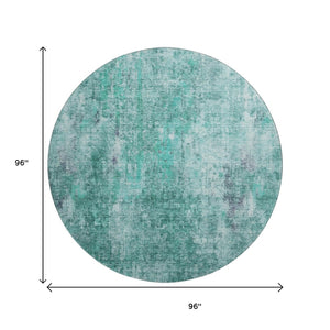 HomeRoots 8' Teal and Ivory Abstract Washable Round Rug - Durable, Stain-Resistant with UV Protection for All Spaces 654769