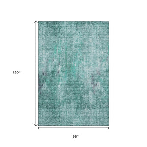 HomeRoots 8' X 10' Teal and Ivory Abstract Area Rug - Washable, UV-Protected, Durable for Busy Homes! 654770