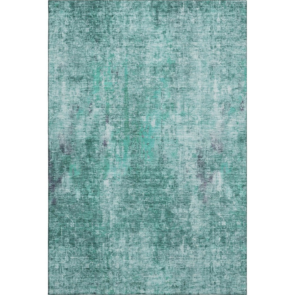 HomeRoots 8' X 10' Teal and Ivory Abstract Area Rug - Washable, UV-Protected, Durable for Busy Homes! 654770