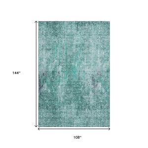 HomeRoots 9' X 12' Teal and Ivory Abstract Area Rug - Washable, UV-Protected, Perfect for High-Traffic Spaces 654771
