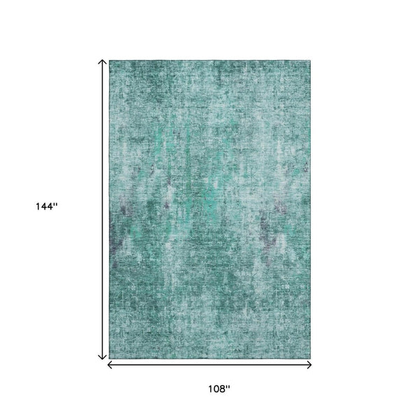 HomeRoots 9' X 12' Teal and Ivory Abstract Area Rug - Washable, UV-Protected, Perfect for High-Traffic Spaces 654771
