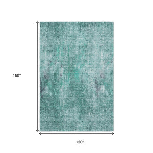 HomeRoots 10' X 14' Teal and Ivory Abstract Area Rug - Washable, UV-Protected, Stain-Resistant for Modern Homes 654772