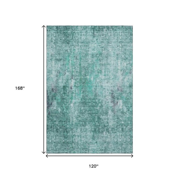 HomeRoots 10' X 14' Teal and Ivory Abstract Area Rug - Washable, UV-Protected, Stain-Resistant for Modern Homes 654772