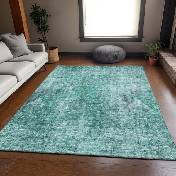 HomeRoots 10' X 14' Teal and Ivory Abstract Area Rug - Washable, UV-Protected, Stain-Resistant for Modern Homes 654772