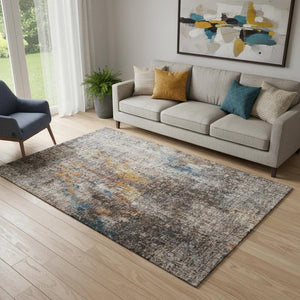 HomeRoots 5' X 8' Washable Taupe and Beige Abstract Area Rug with UV Protection for Modern Living Spaces 654774