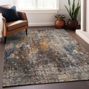 HomeRoots 5' X 8' Washable Taupe and Beige Abstract Area Rug with UV Protection for Modern Living Spaces 654774