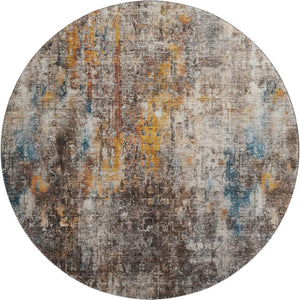 HomeRoots 8' Taupe and Beige Abstract Washable Round Rug – UV Protected, Stain Resistant, Durable Design! 654775