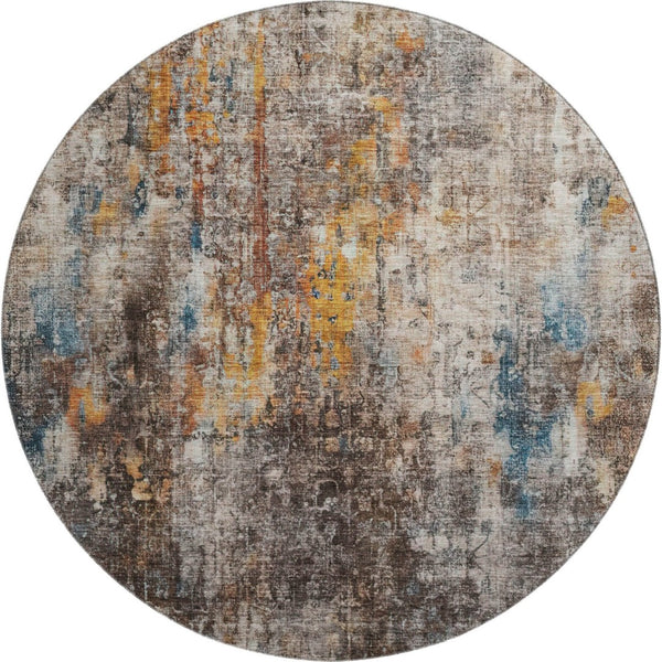 HomeRoots 8' Taupe and Beige Abstract Washable Round Rug – UV Protected, Stain Resistant, Durable Design! 654775