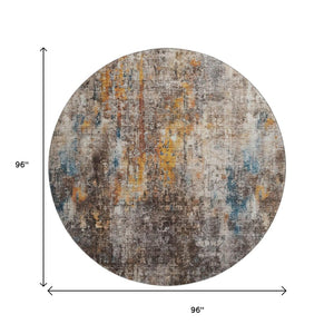 HomeRoots 8' Taupe and Beige Abstract Washable Round Rug – UV Protected, Stain Resistant, Durable Design! 654775