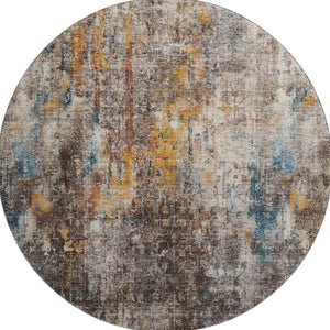 HomeRoots 8' Taupe and Beige Abstract Washable Round Rug – UV Protected, Stain Resistant, Durable Design! 654775