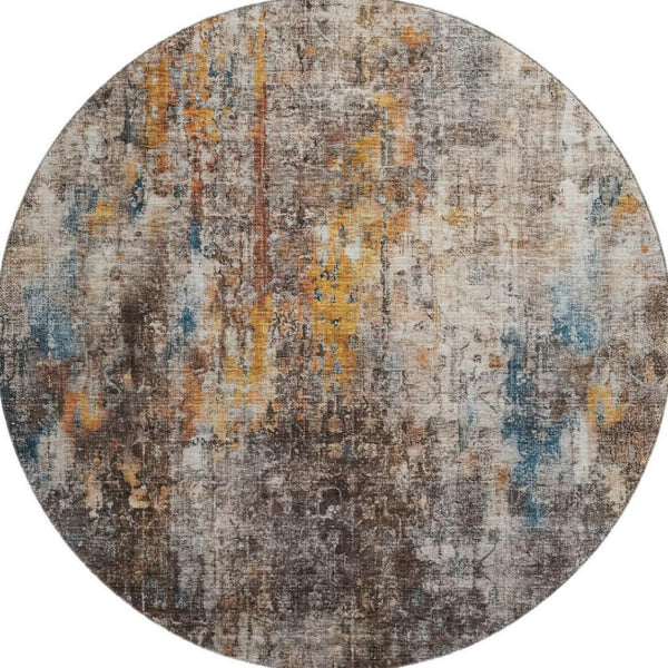 HomeRoots 8' Taupe and Beige Abstract Washable Round Rug – UV Protected, Stain Resistant, Durable Design! 654775